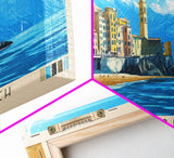 Camogli Beach, Italy Panoramic Beach Print, Vacation Gift, Italy Wall Art, Beach Painting, Beach Decor, Beach Painting