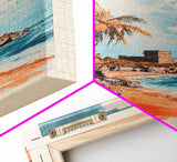 Tulum, Mexico Watercolor Print, Vacation Gift, Mexico Wall Art, Beach Painting, Beach Decor, Large Wall Art, Wood Frame Art