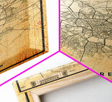 Vintage Style Bucharest City Map Wall Art Canvas Print, Distressed Bucharest Map, Framed Wall Art, Cool RomaniaTravel Wall Art, Office Art
