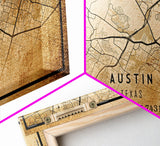 Austin Map Print Canvas or Poster, Texas Map Art, Texas Map Print, Vintage Austin Texas Map Framed Art, Retro / Distressed Office Art