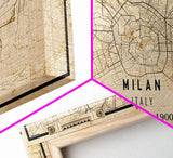 Vintage Milan Italy map print poster or framed canvas, Milan map print poster canvas, Milan city map print poster canvas, Travel Art