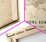 Vintage Hong Kong City Map Wall Art Canvas Print, Distressed Hong Kong Map, Framed Wall Art, Cool Hong Kong Travel Wall Art, Office Art