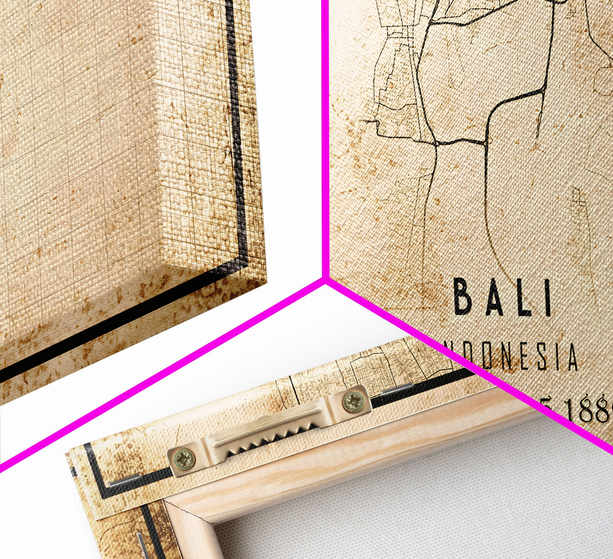 Vintage Bali Indonesia City Map Wall Art Canvas Print, Distressed Style Bali Map, Framed Wall Art, Cool Bali Travel Wall Art, Office Art