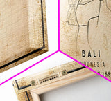 Vintage Bali Indonesia City Map Wall Art Canvas Print, Distressed Style Bali Map, Framed Wall Art, Cool Bali Travel Wall Art, Office Art