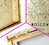 Vintage Style Moscow City Map Wall Art Canvas Print, Distressed Moscow Russia Map, Framed Wall Art, Cool Moscow Travel Wall Art, Office Art