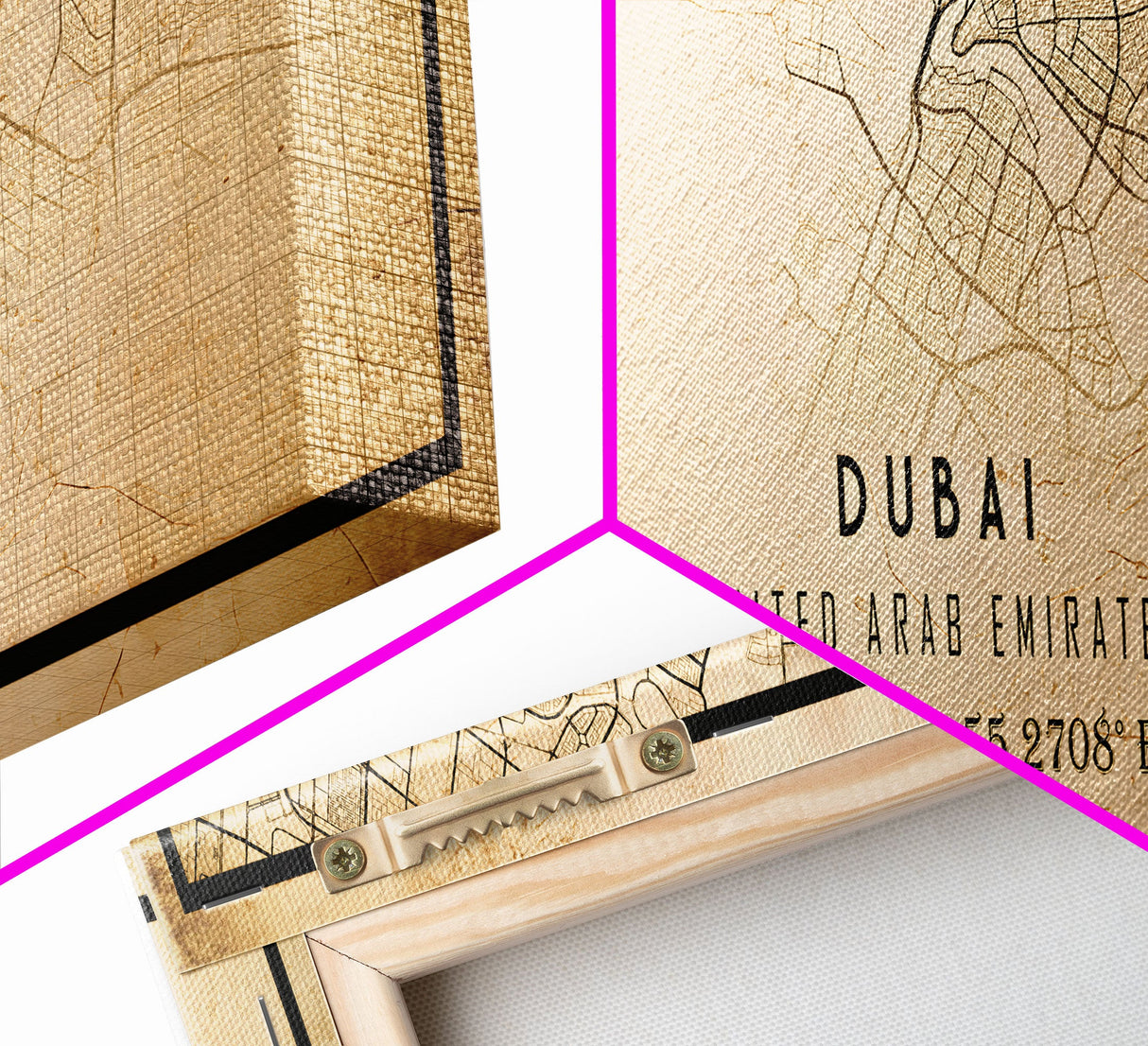 Dubai UAE Panoramic map print poster or framed canvas, Dubai map print poster canvas, Dubai city map print poster canvas, Vintage Travel Art