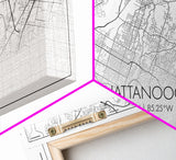 Chattanooga Street Map, Tennessee Map, Map Print, Modern Art, Wall Art, Canvas Art, Cute Room Décor, Wall Art Canvas, Trendy Wall Art