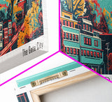 Greensboro North Carolina Travel Poster Framed Canvas Print, Panoramic Mid Century Modern Art, Pop Art Style, Wall Decor, Home Decor, Retro Style Art