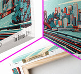 San Francisco California Panoramic Travel Poster Framed Canvas Print, Mid Century Modern Art, Pop Art Style, Wall Art, Home Decor, Retro Style Art