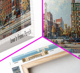 Davenport Iowa Panoramic Watercolor Painting, Scenic Framed Canvas Print, Urban Wall Art for Office, Travel Poster, Home Decor, City Gift Idea