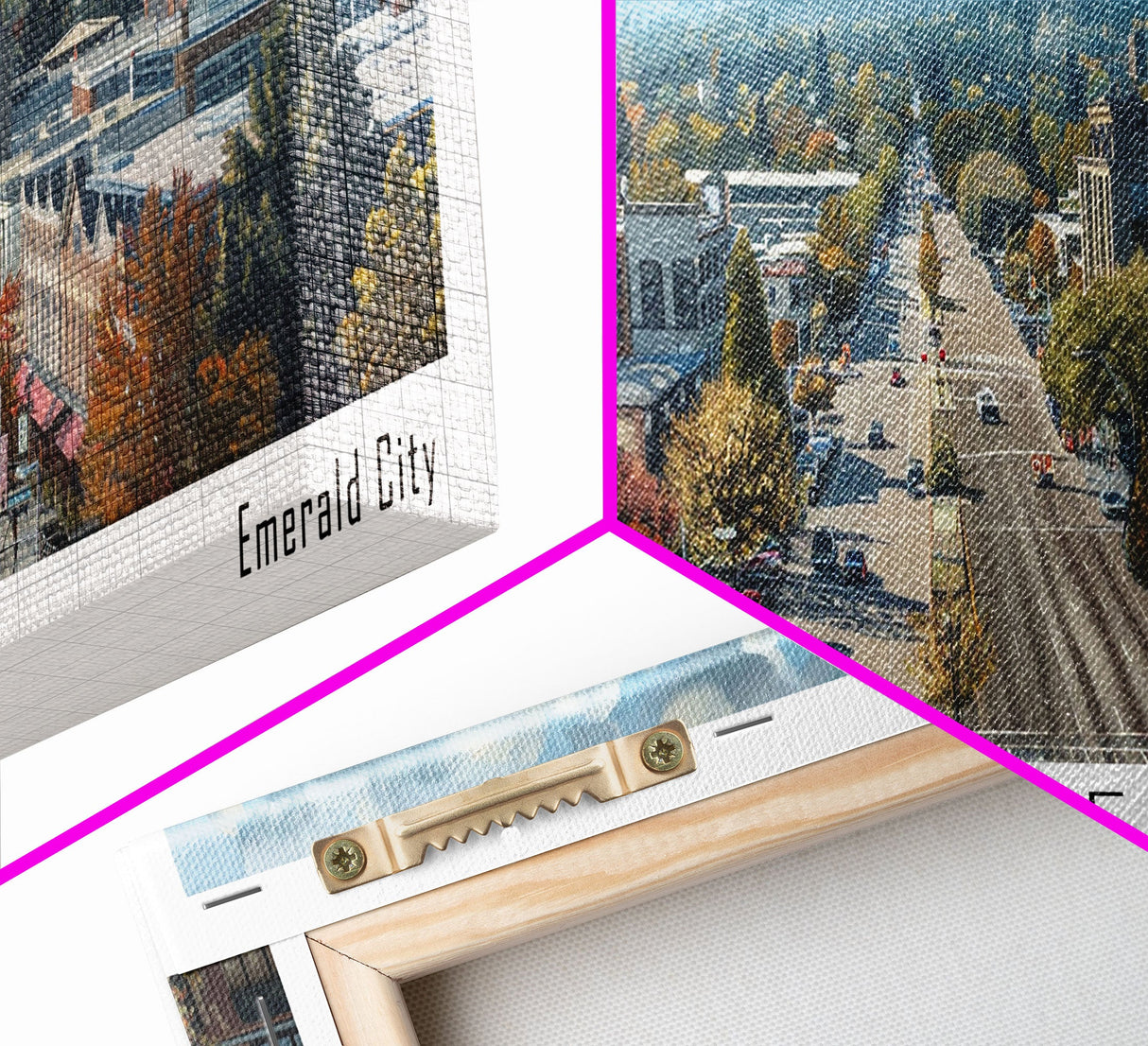 Eugene Oregon Panoramic Watercolor Painting, Scenic Framed Canvas Print, Urban Wall Art for Office, Travel Poster, Home Decor, City Gift Idea