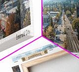 Eugene Oregon Panoramic Watercolor Painting, Scenic Framed Canvas Print, Urban Wall Art for Office, Travel Poster, Home Decor, City Gift Idea