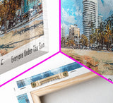 Fort Lauderdale Florida Panoramic Watercolor Painting, Scenic Framed Canvas Print, Urban Wall Art for Living Room, Travel Poster, Home Decor, City Gift Idea