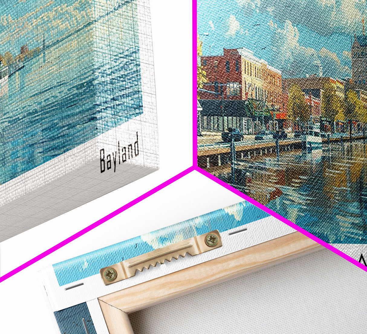 Green Bay Wisconsin Panoramic Watercolor Painting, Urban Framed Canvas Print, Cityscape Wall Art for Office, Travel Decor, Home Gift Idea