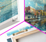 Green Bay Wisconsin Panoramic Watercolor Painting, Urban Framed Canvas Print, Cityscape Wall Art for Office, Travel Decor, Home Gift Idea