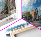 Laredo Texas Panoramic Cityscape Painting, Framed Canvas Print, Urban Decor, Office Wall Art, Watercolor Travel Poster, Home Decoration
