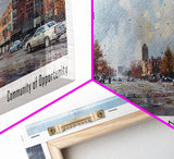Lincoln Nebraska Panoramic Watercolor Cityscape, Framed Canvas Print for Living Room, Office Wall Art, Urban Decor, Travel Poster