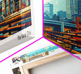 Greensboro North Carolina Panoramic Travel Poster Framed Canvas Print, Mid Century Modern Art, Pop Art Style, Wall Art Decor, Home Decoration