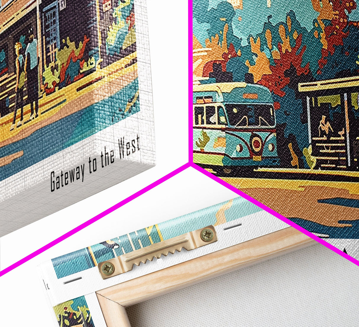 Omaha Nebraska Panoramic Painting, Mid Century Modern Framed Canvas Print, Retro Pop Art Travel Poster, Living Room Art, Home Decor, Office Wall Art, Vintage Style