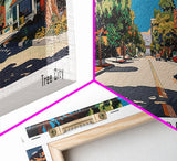 Concord California Panoramic Painting, Mid Century Modern Framed Canvas Print, Retro Pop Art Travel Poster, City Wall Decor, Office Decor