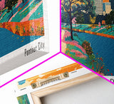 Fort Worth Texas Panoramic Painting, Mid Century Modern Framed Canvas Print, Retro Pop Art Travel Poster, Office Wall Decor