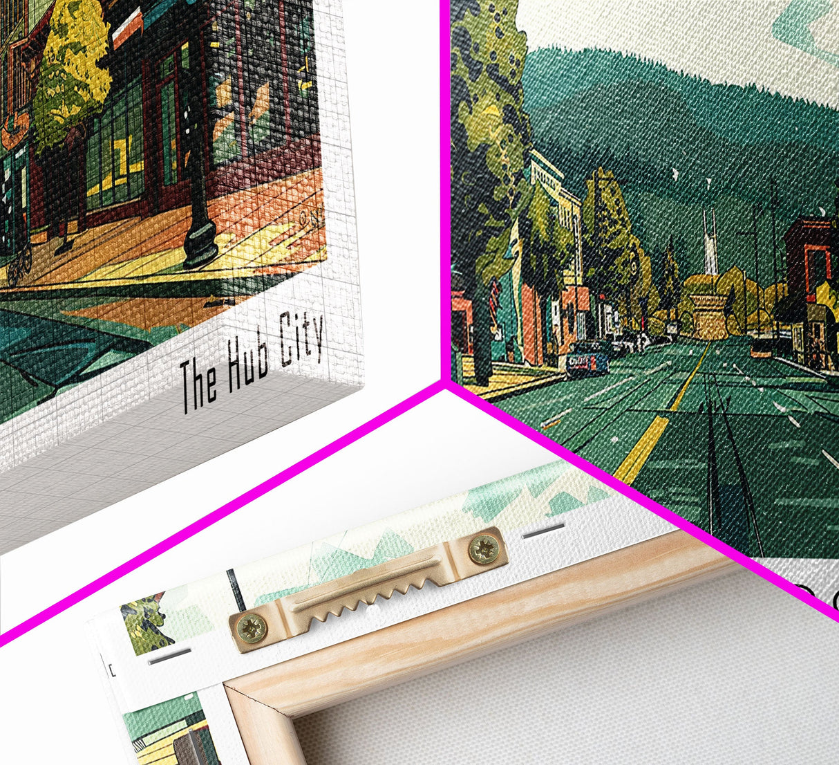 Hillsboro Oregon Panoramic Painting, Mid Century Modern Framed Canvas Print, Retro Pop Art Travel Poster, Office Wall Decor