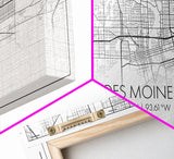 Des Moines Street Map, Iowa Map, Map Print, Minimalist Art, Wall Art, Canvas Art, Girls Bedroom Décor, Dorm Room Décor, Gift For Dad, Office