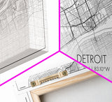 Detroit Street Map, Michigan Map, Map Print, Minimalist Art, Wall Art, Canvas Art, Office, Apartment Décor, Poker Room Décor, Fun Wall Art