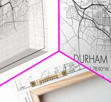 Durham Street Map, North Carolina Map, Map Art, Minimalist Art, Wall Art, Canvas Art, Trendy Room Décor, Bar Room Décor, Teacher Gift