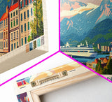 Bergen Norway Wall Art, Panoramic Travel Poster, Panoramic Framed Canvas Print, City Wall Art, Wall Hanging Home Decor, Travel Art