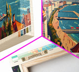 Burgas Bulgaria Panoramic Travel Poster, Framed Canvas Print or Metal Wall Art, Travel Art, Home Decor, Panoramic Painting, Midcentury Art