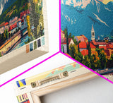 Cazin Bosnia Travel Art, City Art, Framed Canvas Print or Metal Wall Art, Europe Travel Poster, Panoramic Wall Art, Extra Wide Wall Art