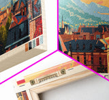 Debrecen Hungary Panoramic Travel Poster, Framed Canvas Print or Metal Wall Art, Travel Art, Home Decor, Panoramic Painting, Midcentury Art