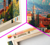 Granada Spain Panoramic Travel Poster, Framed Canvas Print or Metal Wall Art, Travel Art, Home Decor, Panoramic Painting, Midcentury Art
