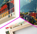 Innsbruck Austria Panoramic Travel Poster, Framed Canvas Print or Metal Wall Art, Travel Art, Home Decor, Panoramic Painting, Midcentury Art