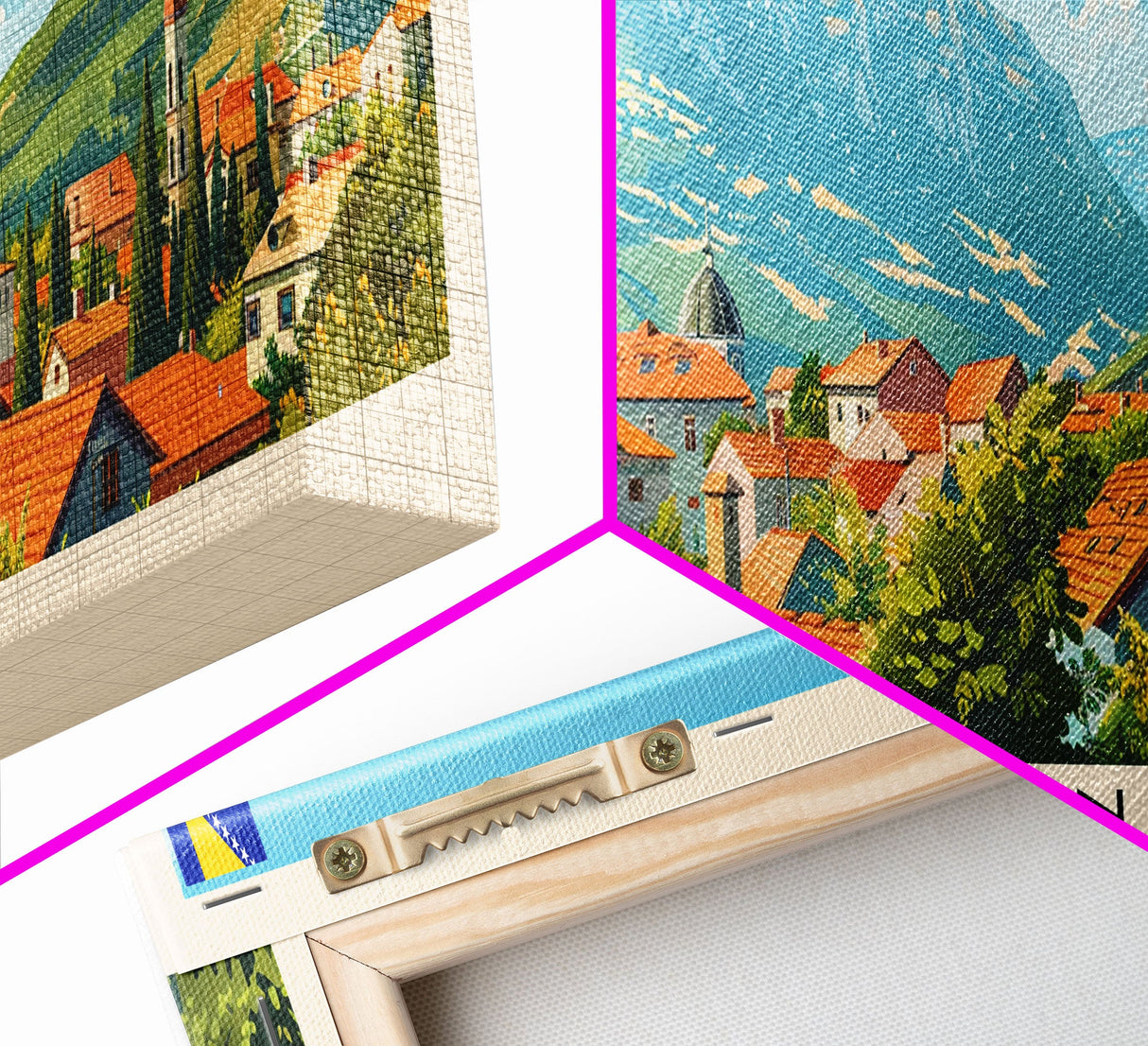 Bijeljina Bosnia Panoramic Travel Poster, Framed Canvas Print or Metal Wall Art, Travel Art, Home Decor, Panoramic Painting, Midcentury Art