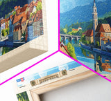 Celje Slovenia Panoramic Travel Poster, Framed Canvas Print or Metal Wall Art, Travel Art, Home Decor, Panoramic Painting, Midcentury Art