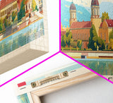 Debrecen Hungary Panoramic Travel Poster, Framed Canvas Print or Metal Wall Art, Travel Art, Home Decor, Panoramic Painting, Midcentury Art