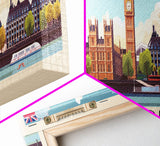 London United Kingdom Panoramic Travel Poster, Framed Canvas Print or Metal Wall Art, Travel Art, Home Decor, Panoramic Painting, Midcentury Art