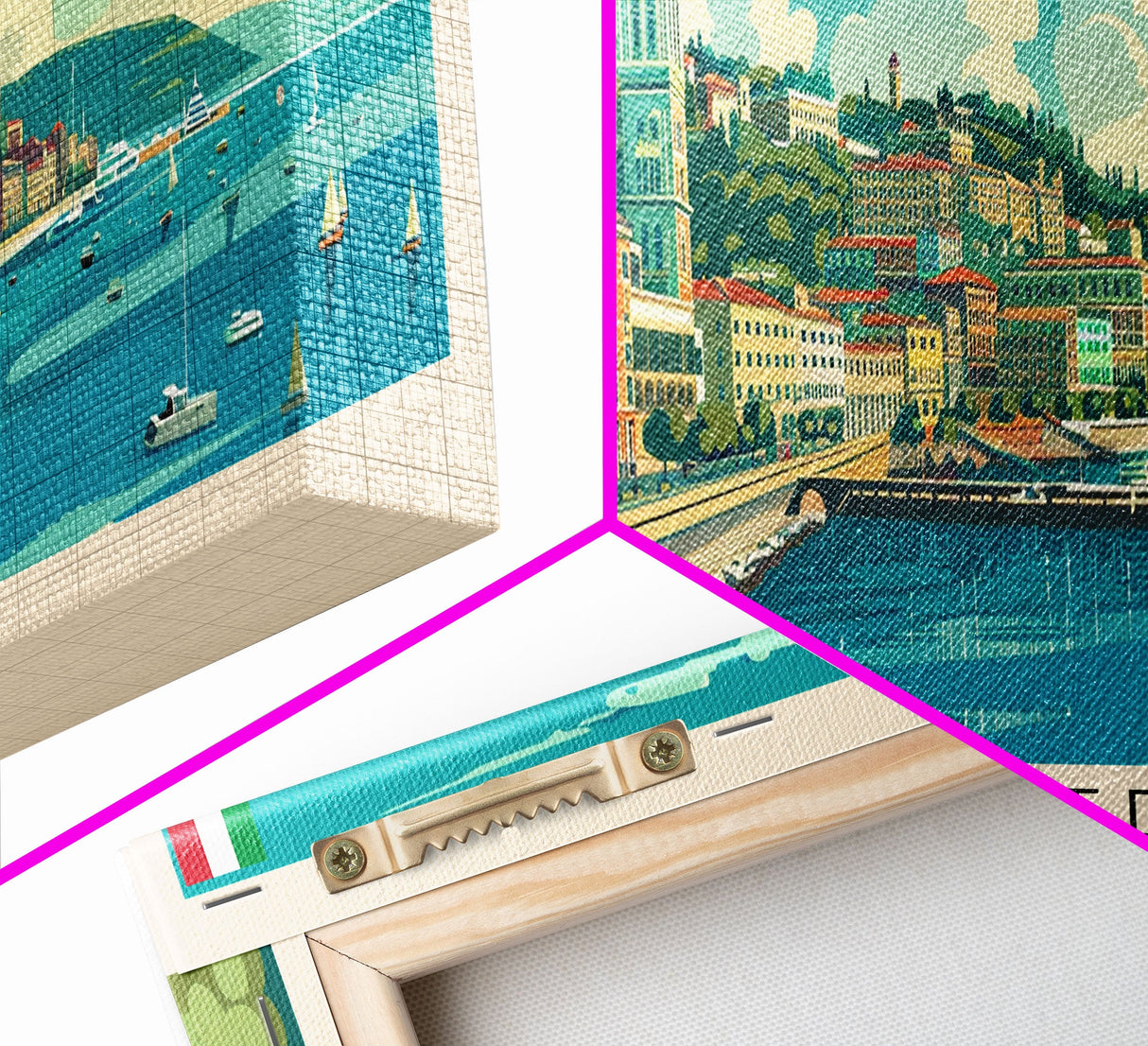 Trieste Italy Panoramic Travel Poster, Framed Canvas Print or Metal Wall Art, Travel Art, Home Decor, Panoramic Painting, Midcentury Art
