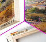 L'Hospitalet Spain Travel Poster Framed Canvas Print, Urban Landscape, Watercolor Painting, Wall Art, Home Decor, Travel Print, Artistic Gift