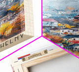 Naberezhnye Chelny Russia Framed Canvas Print, Boho Watercolor Painting, Scenic Wall Art, Travel Poster, Home Decor, Unique Art