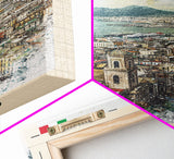 Naples Italy Framed Canvas Print, Scenic Travel Poster, Watercolor Painting, Coastal Wall Art, Home Decor, Vacation Art, Unique Art