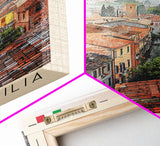 Reggio Emilia Italy Travel Poster Framed Canvas Print, Watercolor Painting, Scenic Wall Art, Home Decor, Italian Landscape, Artistic Art