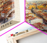 Saint Etienne France Travel Poster Framed Canvas Print, Watercolor Painting, Scenic Wall Art, Home Decor, French Cityscape, Classic Art