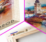 Slavonski Brod Croatia Travel Poster Framed Canvas Print, Watercolor Painting, Scenic Wall Art, Home Decor, Croatian Cityscape, Classic Art
