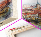 Wrocław Poland Travel Poster Framed Canvas Print, Watercolor Painting, Urban Wall Art, Home Decor, Polish Cityscape, Special Gift