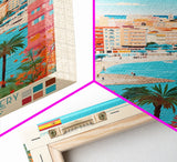 Alicante Spain Travel Poster Framed Canvas Print, Midcentury Modern Art, Pop Art Decor, Wall Art, Vacation Gift, Living Room Decoration, Scenic Print