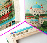 Grozny Russia Travel Poster Framed Canvas Print, Midcentury Modern Art, Pop Art Wall Decor, Scenic Wall Art, Living Room Decoration, Office Art