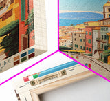 Messina Italy Travel Poster Framed Canvas Print, Midcentury Modern Art, Pop Art Wall Decor, Scenic Wall Art, Bedroom Decoration